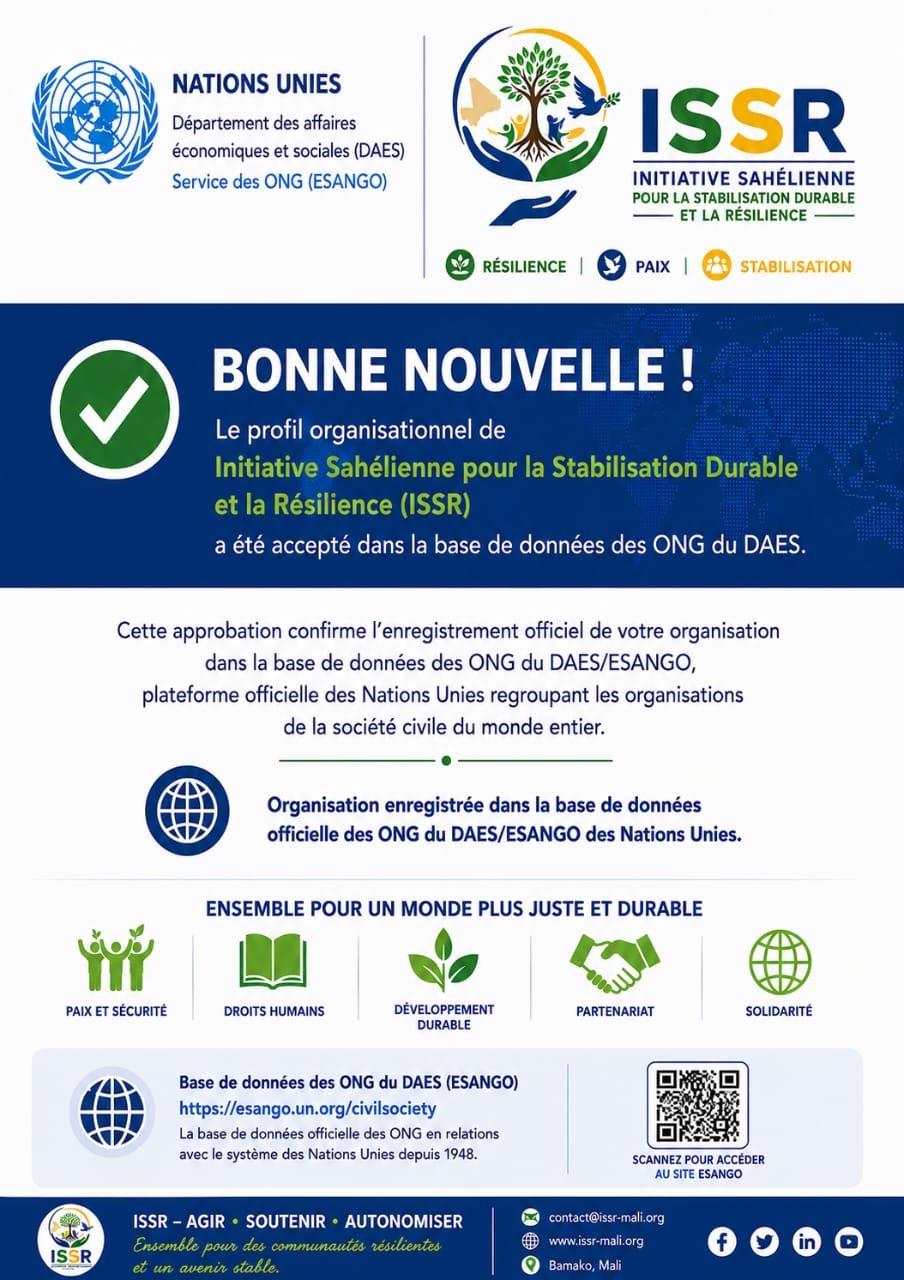 Annonce d'enregistrement ISSR dans la base DAES ESANGO des Nations Unies